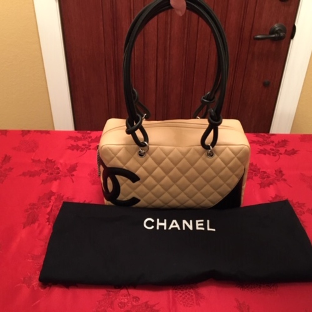 Authentic Chanel CC Logo Beige Shoulder Bag